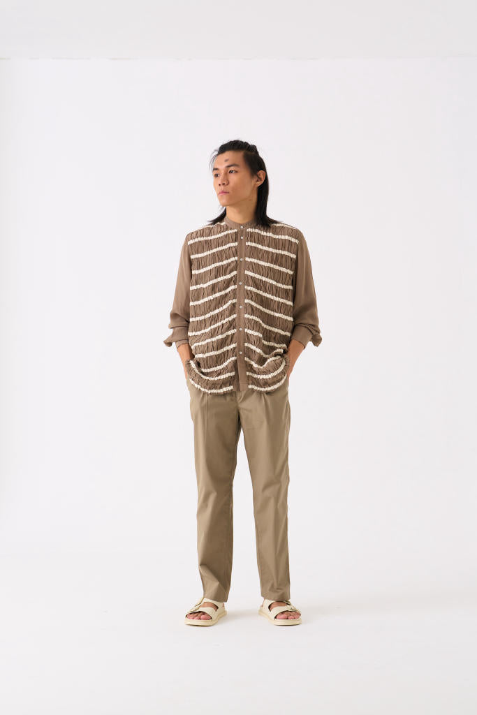 SMOCKING DETAIL SHIRT - SAGE by THREE Men for men in Singapore