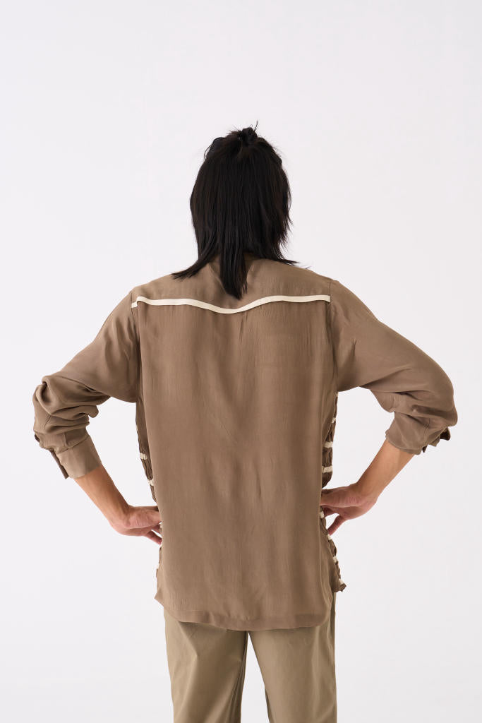 SMOCKING DETAIL SHIRT CO-ORD - SAGE by THREE Men for men in Singapore