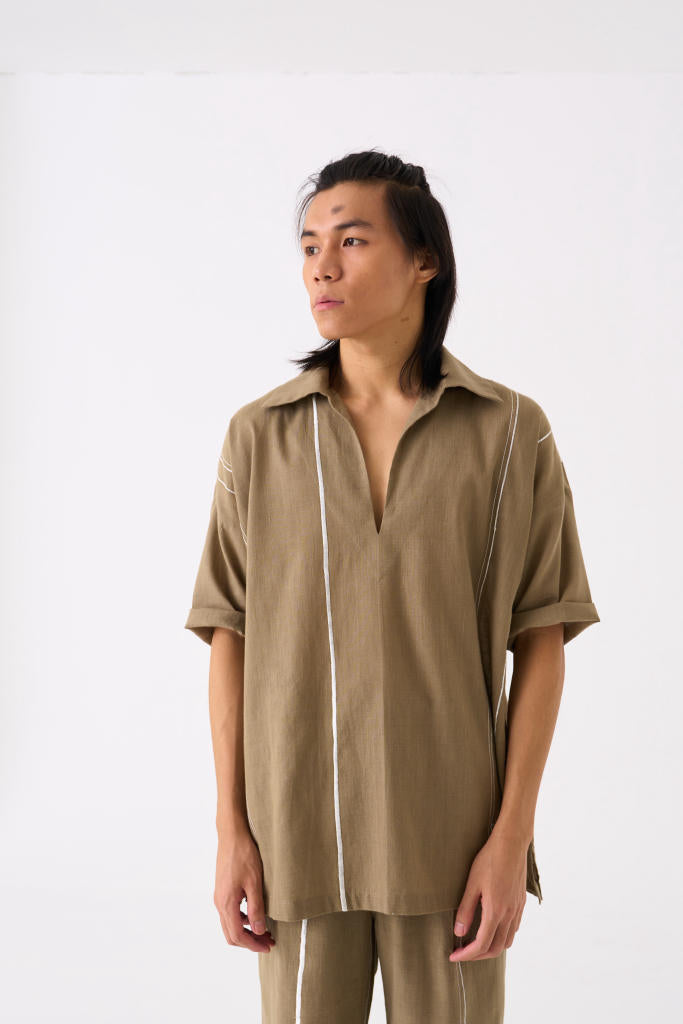 CAMP COLLAR SHIRT CO-ORD - SAGE by THREE Men for men in Singapore