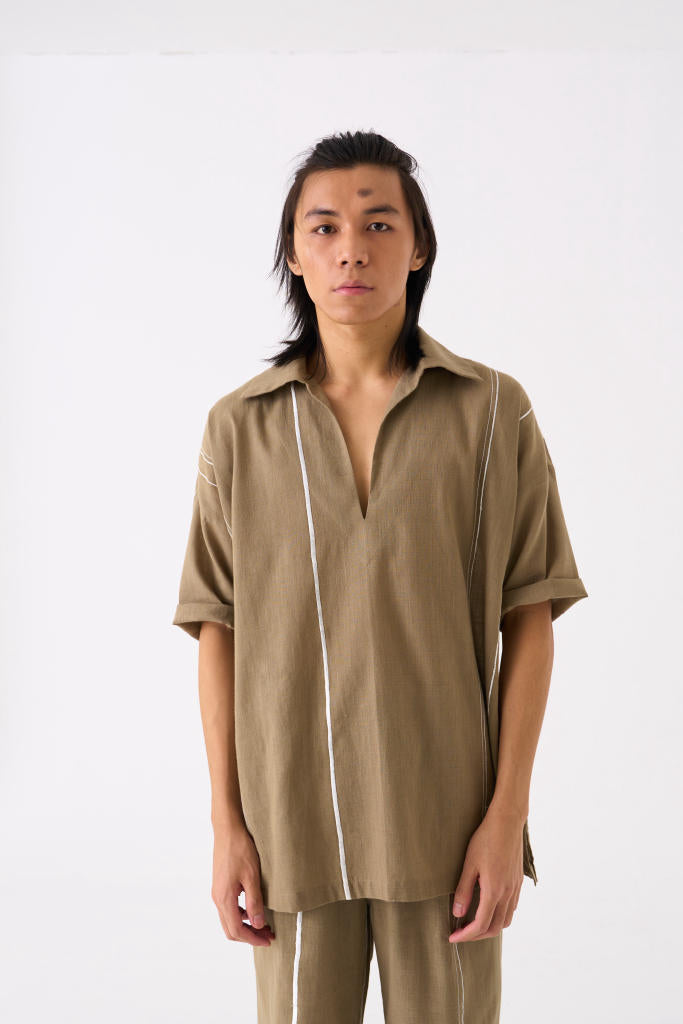 CAMP COLLAR SHIRT CO-ORD - SAGE by THREE Men for men in Singapore