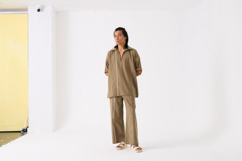 CAMP COLLAR SHIRT CO-ORD - SAGE by THREE Men for men in Singapore