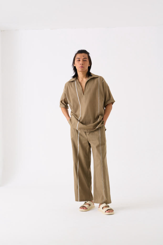 CAMP COLLAR SHIRT CO-ORD - SAGE by THREE Men for men in Singapore