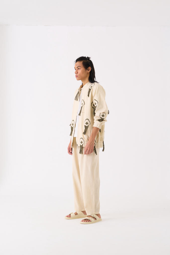 FRINGE BOMBER JACKET CO-ORD - IVORY by THREE Men for men in Singapore