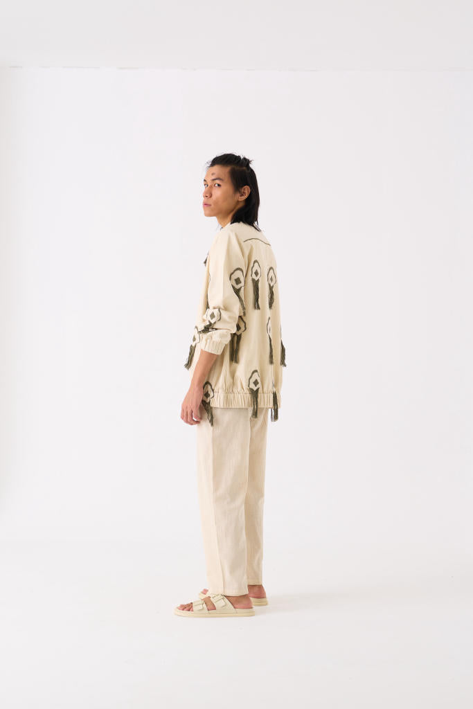 FRINGE BOMBER JACKET CO-ORD - IVORY by THREE Men for men in Singapore