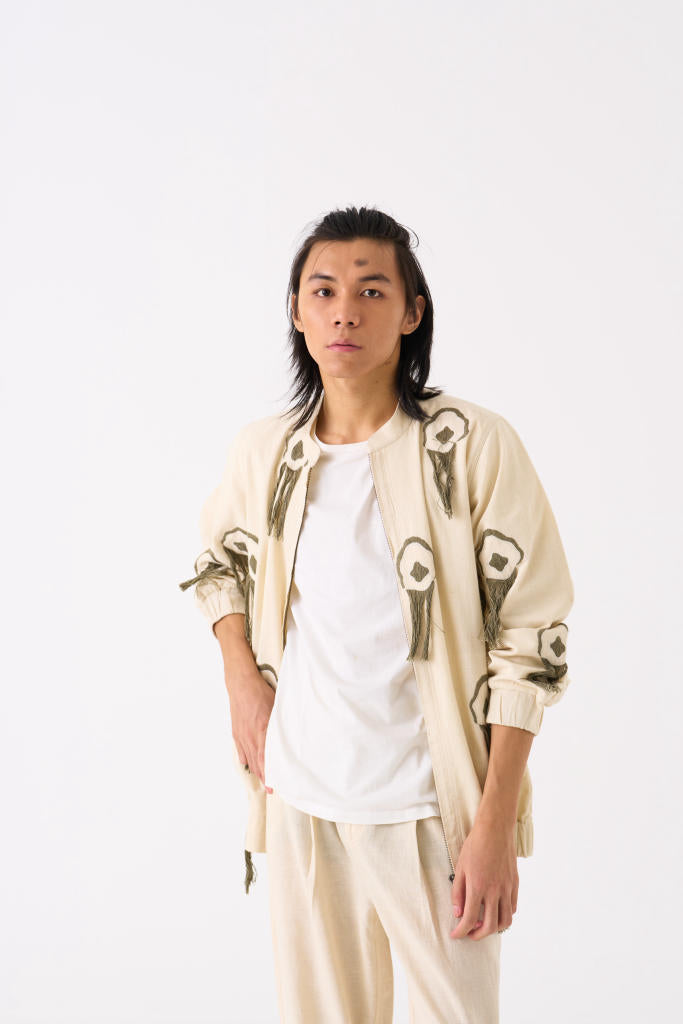 FRINGE BOMBER JACKET CO-ORD - IVORY by THREE Men for men in Singapore
