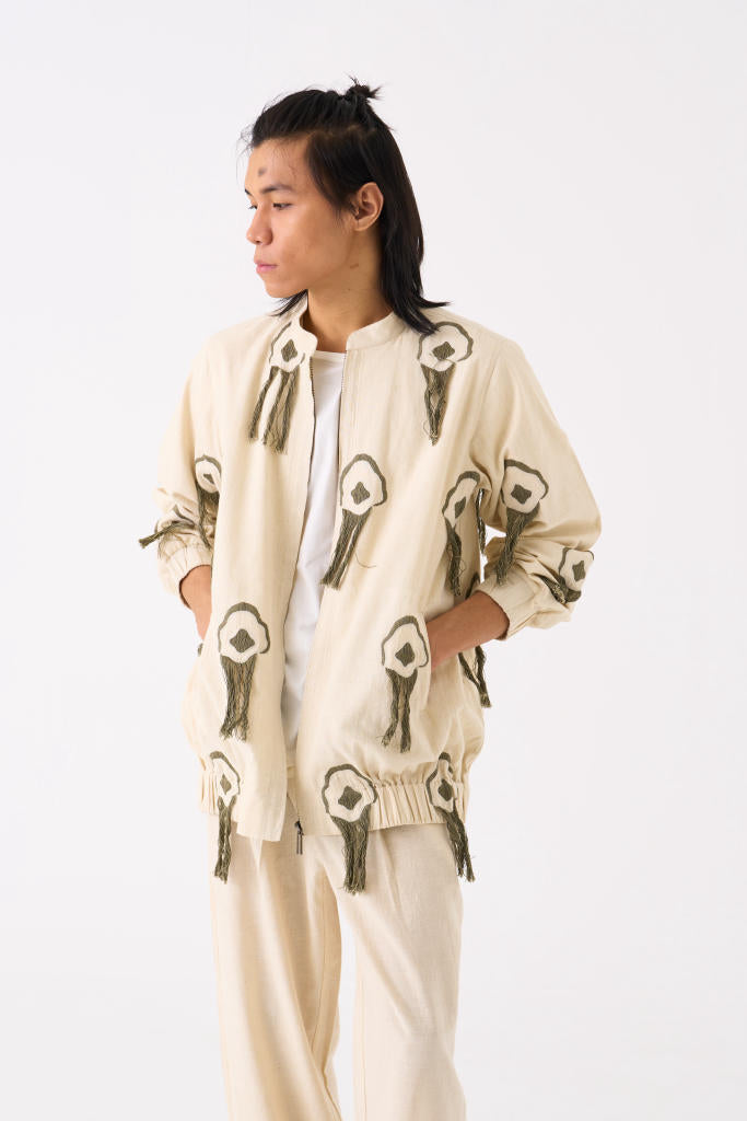 FRINGE BOMBER JACKET CO-ORD - IVORY by THREE Men for men in Singapore
