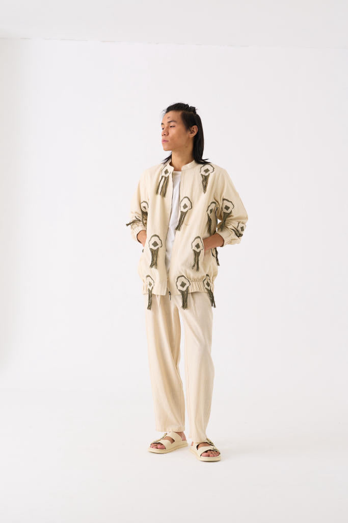 FRINGE BOMBER JACKET CO-ORD - IVORY by THREE Men for men in Singapore