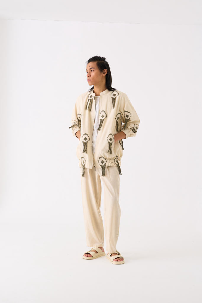 FRINGE BOMBER JACKET CO-ORD - IVORY by THREE Men for men in Singapore