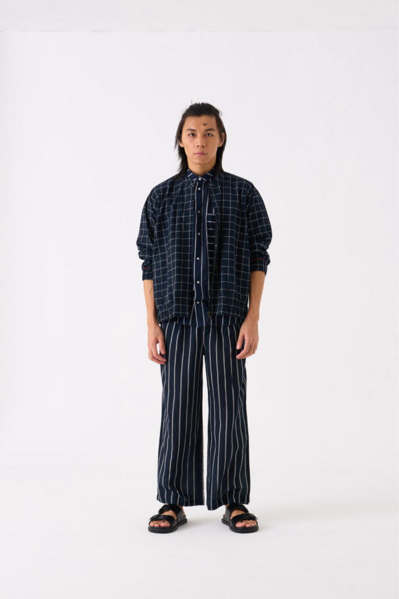 BAND COLLAR SHIRT - BLACK STRIPE by THREE Men for men in Singapore