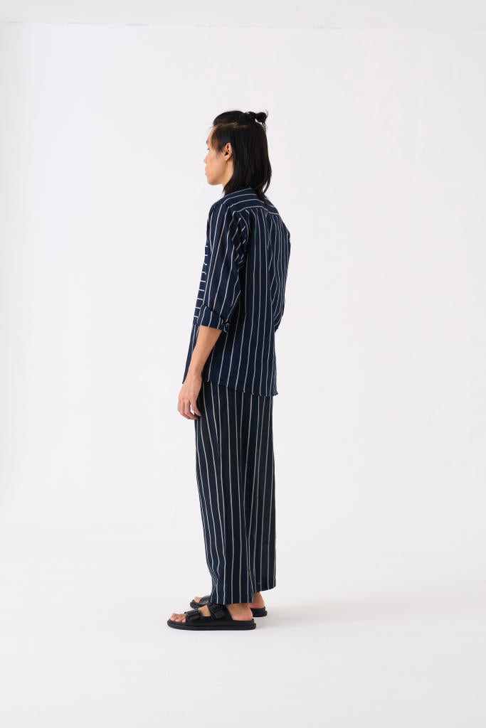 BAND COLLAR SHIRT CO-ORD - BLACK STRIPE by THREE Men for men in Singapore