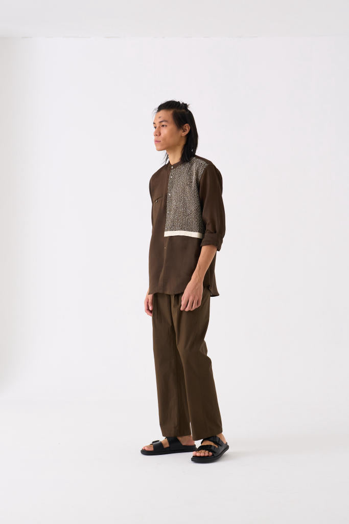 PANELLED EMBROIDERED DETAIL SHIRT - HUNTER GREEN by THREE Men for men in Singapore