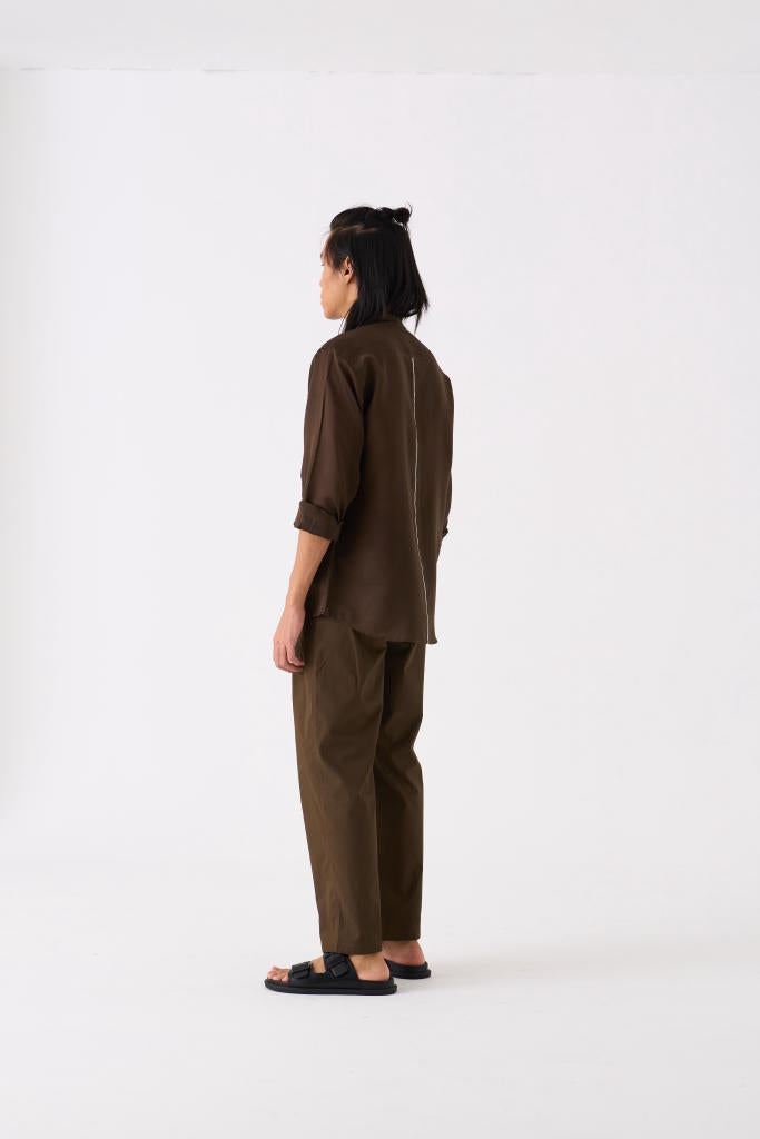 PANELLED EMBROIDERED DETAIL SHIRT - HUNTER GREEN by THREE Men for men in Singapore