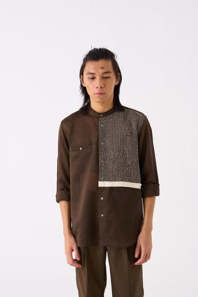 PANELLED EMBROIDERED SHIRT CO-ORD by THREE Men for men in Singapore