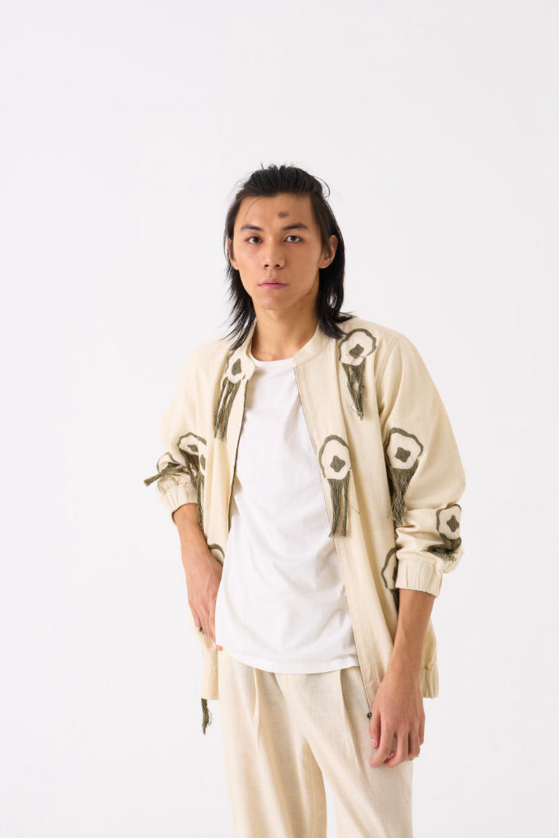FRINGE BOMBER JACKET CO-ORD - IVORY by THREE Men for men in Singapore