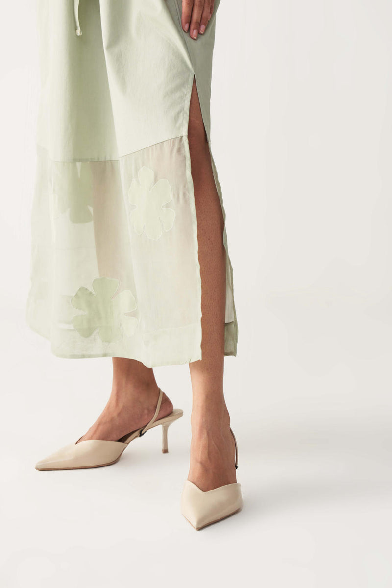 DRAWSTRING PANEL DRESS-MINT poplin by THREE in mint color for women in Singapore