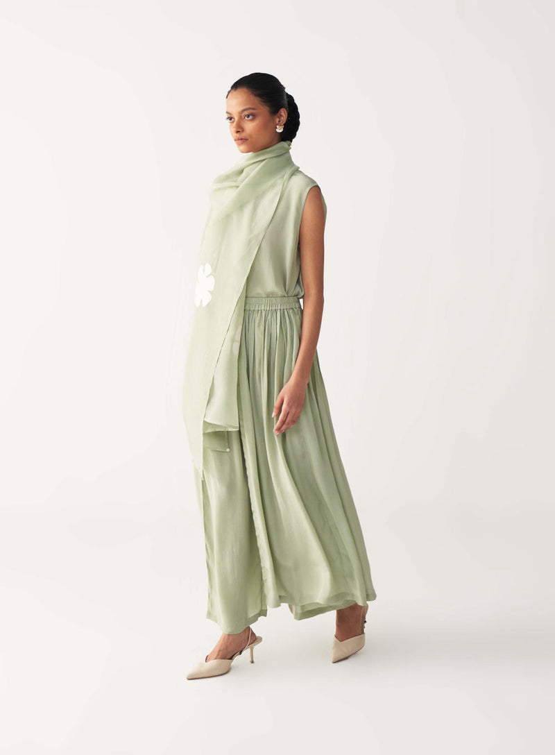 ROUND NECK TOP CO-ORD (SET OF 3)-MINT silk by THREE in mint color for women in Singapore
