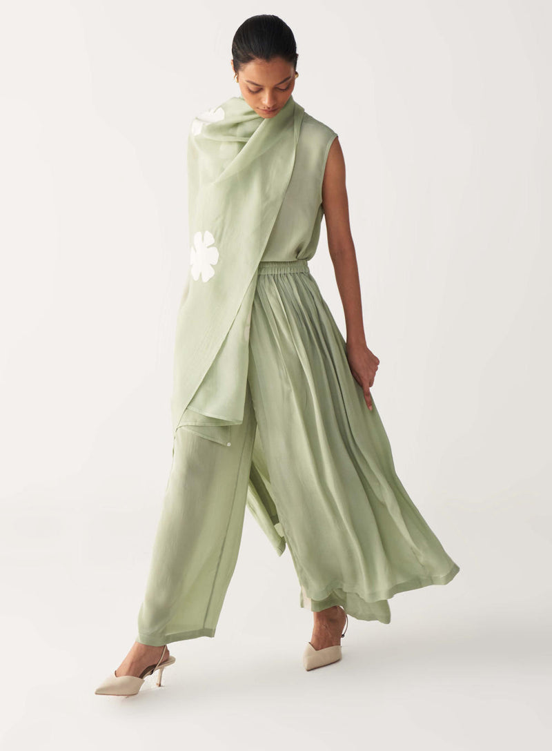 ROUND NECK TOP CO-ORD (SET OF 3)-MINT silk by THREE in mint color for women in Singapore