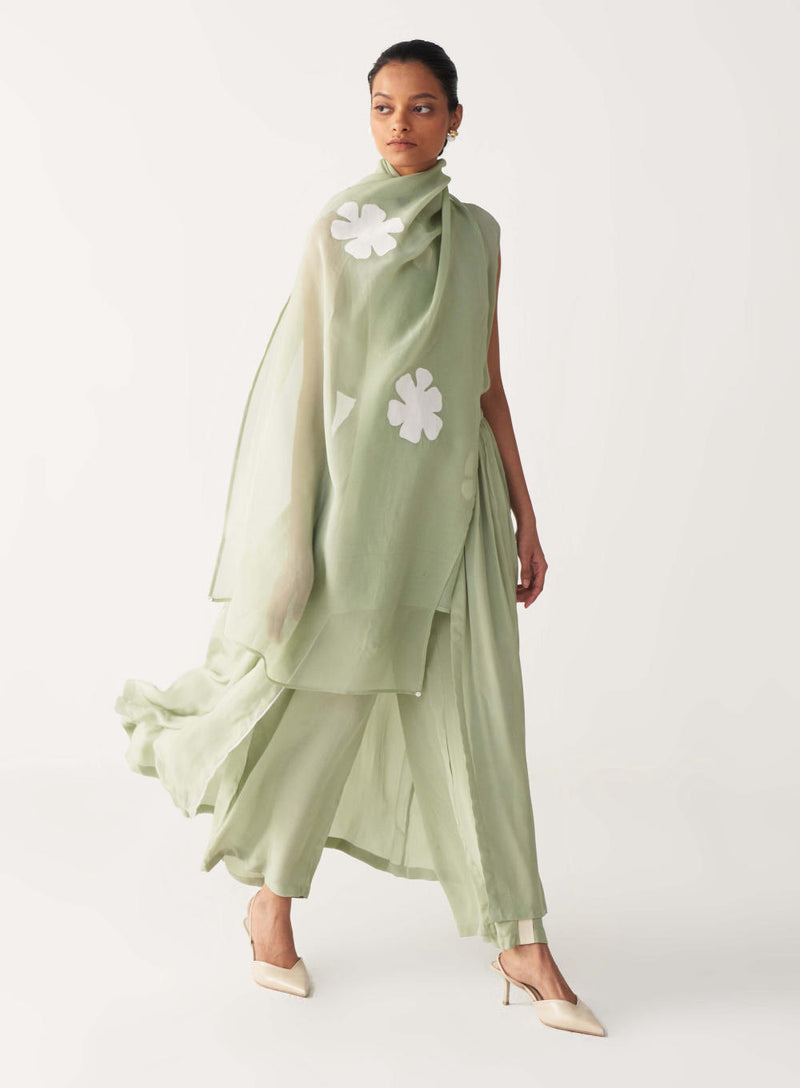 ROUND NECK TOP CO-ORD (SET OF 3)-MINT silk by THREE in mint color for women in Singapore