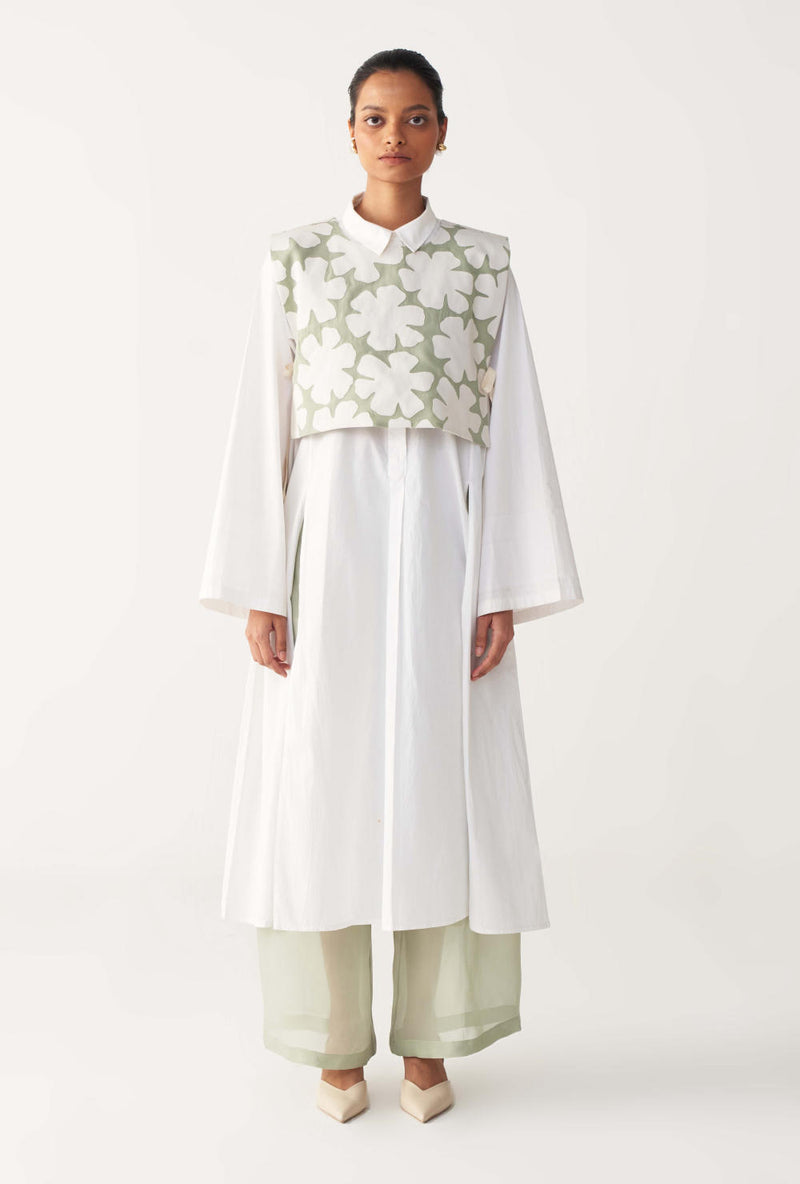 FLORAL CROP OVERLAY -MINT organza by THREE in mint color for women in Singapore