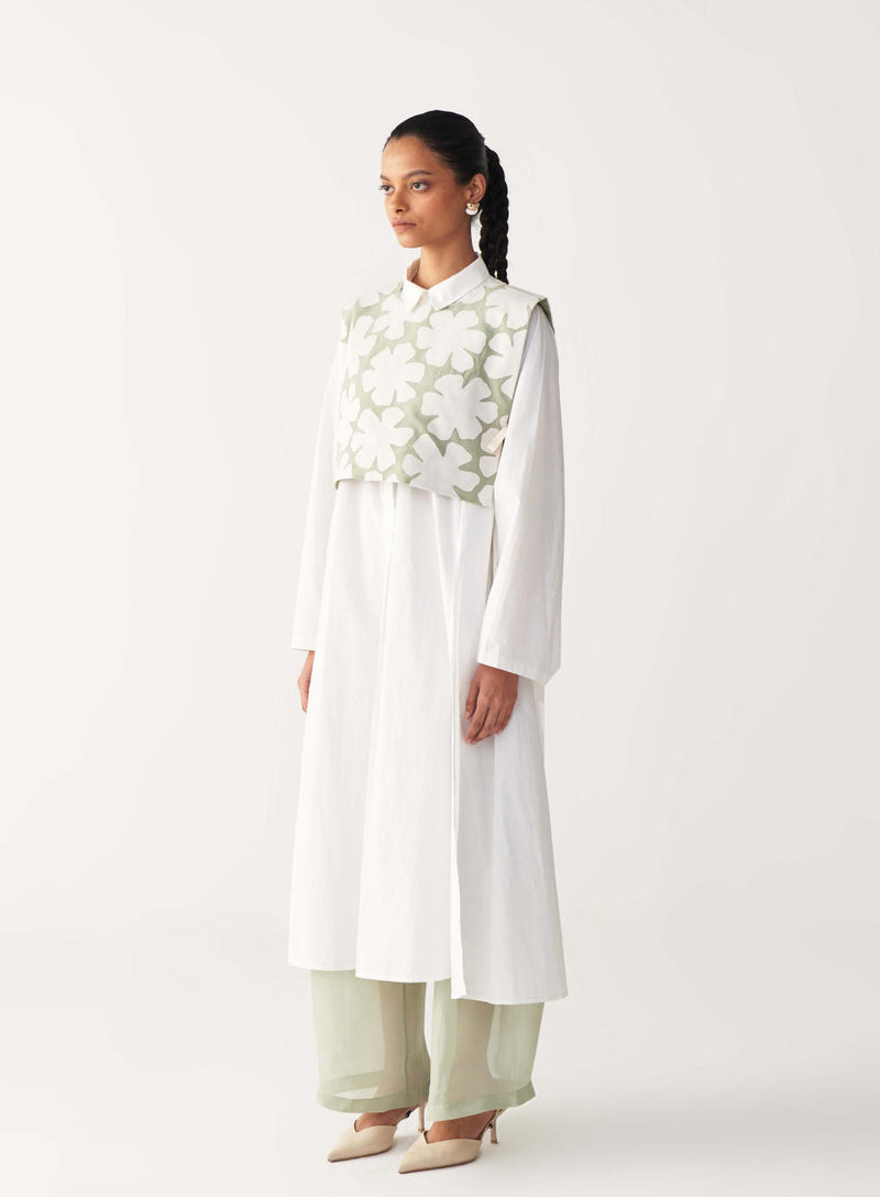 FLORAL CROP OVERLAY CO-ORD (SET OF 2)-MINT organza by THREE in mint color for women in Singapore