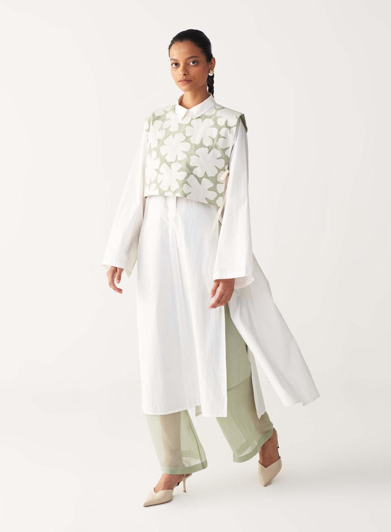FLORAL CROP OVERLAY -MINT organza by THREE in mint color for women in Singapore
