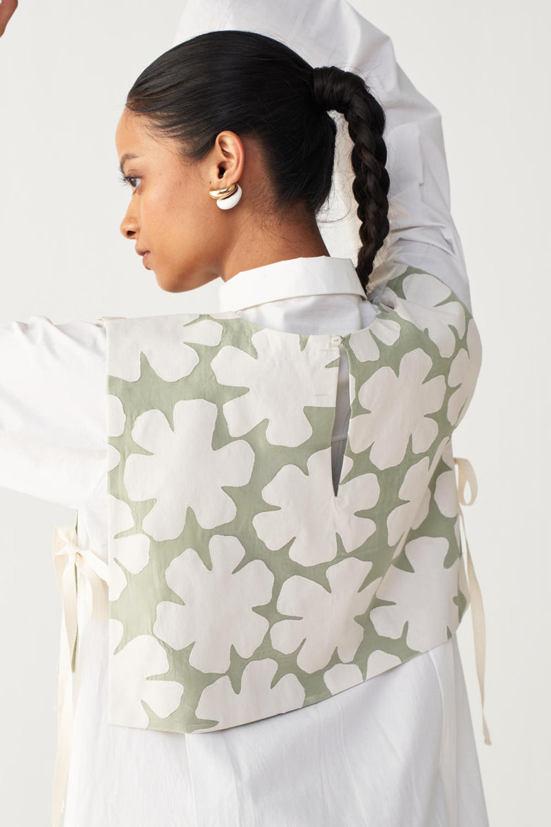 FLORAL CROP OVERLAY -MINT organza by THREE in mint color for women in Singapore