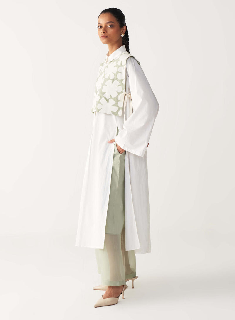 FLORAL CROP OVERLAY CO-ORD (SET OF 2)-MINT organza by THREE in mint color for women in Singapore