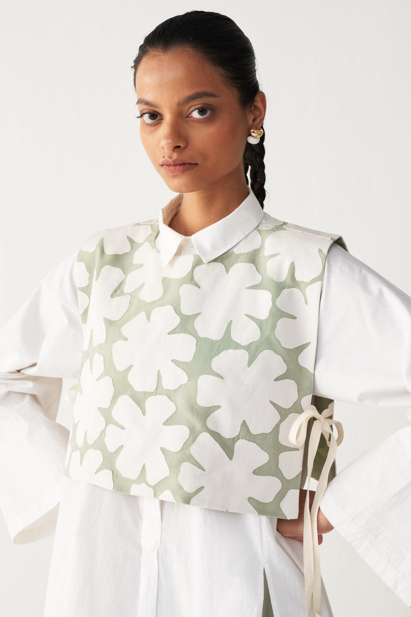 FLORAL CROP OVERLAY CO-ORD (SET OF 2)-MINT organza by THREE in mint color for women in Singapore