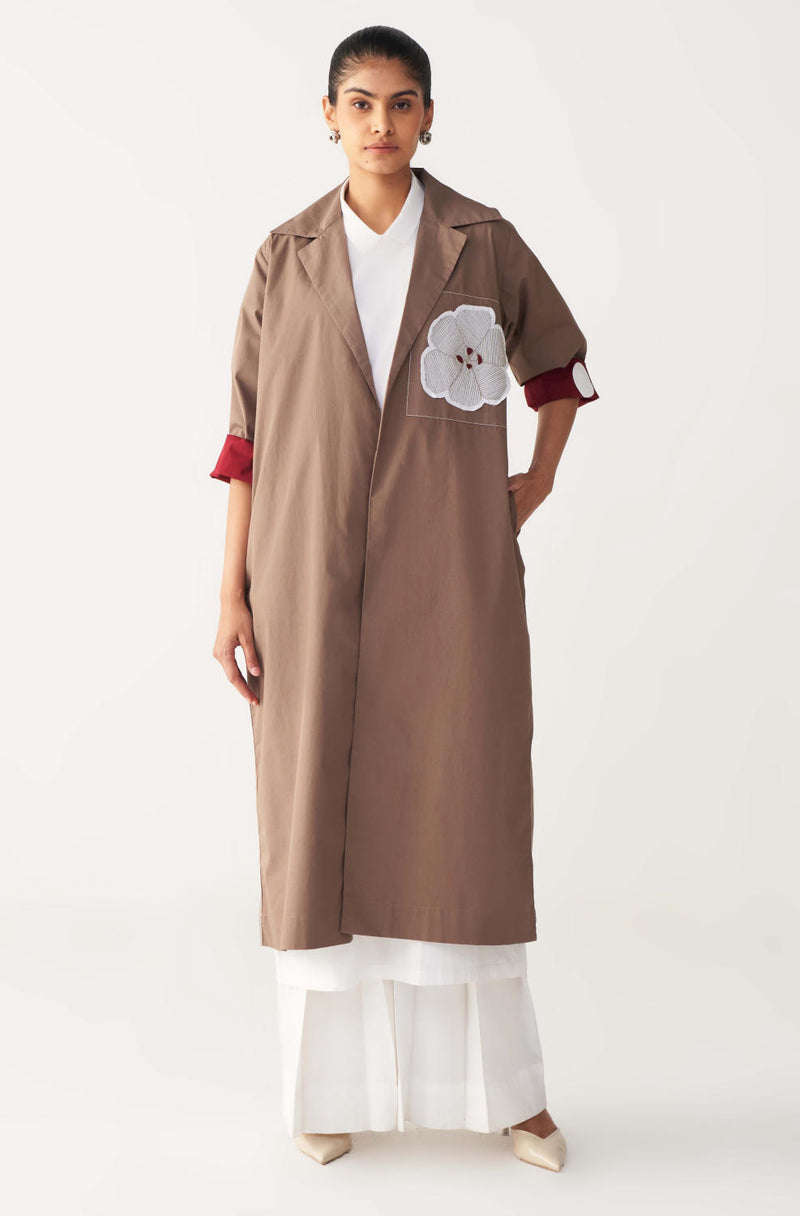 FLORAL APP. PATCH JACKET CO-ORD (SET OF 3)-CEDAR & WHITE poplin by THREE for women in Singapore