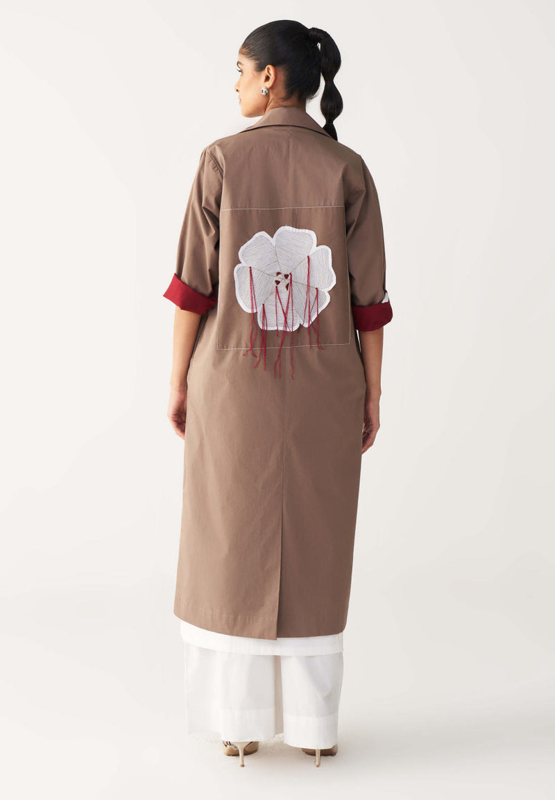 FLORAL APP. PATCH JACKET-CEDAR poplin by THREE for women in Singapore