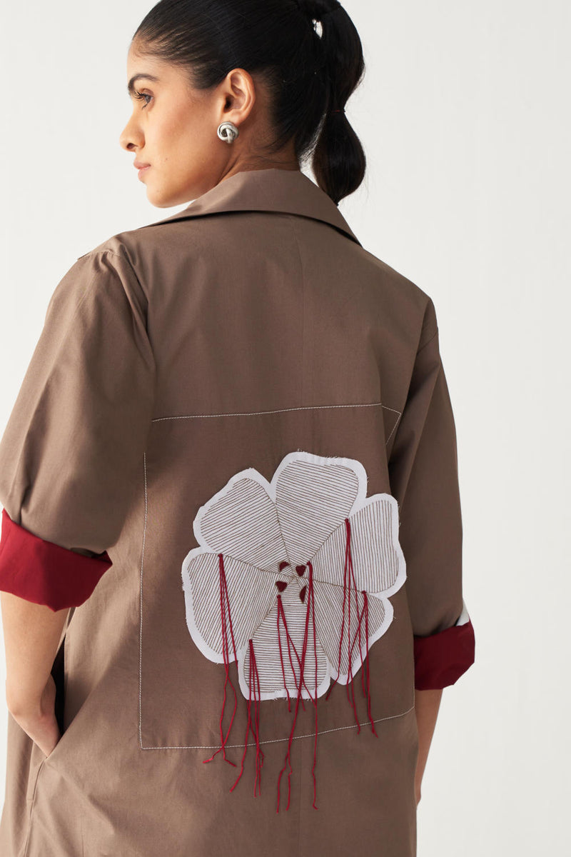 FLORAL APP. PATCH JACKET CO-ORD (SET OF 3)-CEDAR & WHITE poplin by THREE for women in Singapore