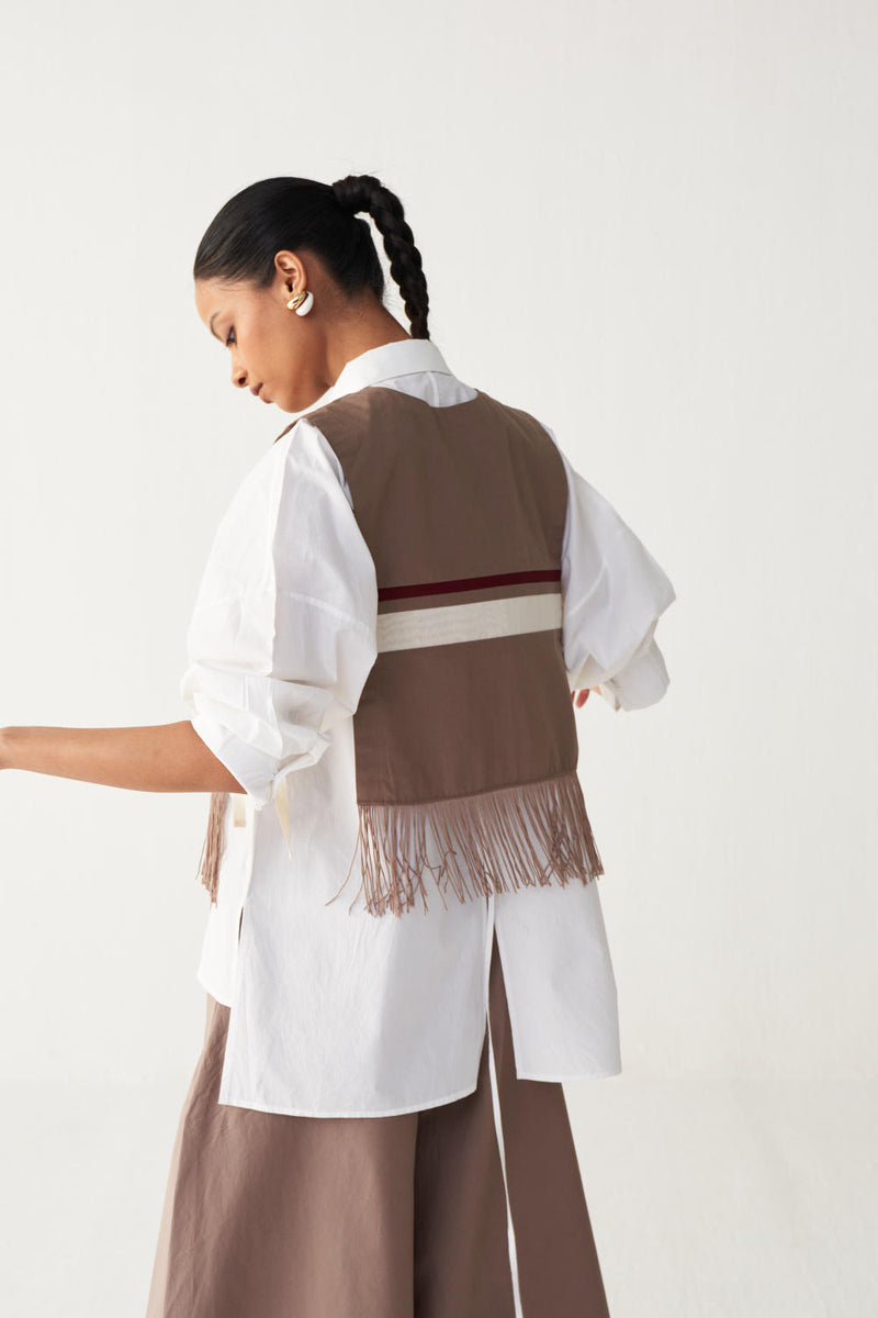 FRINGE CROP OVERLAY-CEDAR poplin by THREE for women in Singapore
