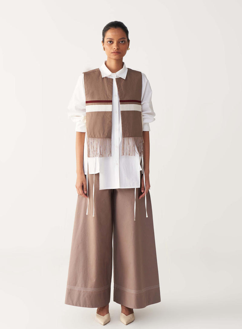 FRINGE CROP OVERLAY-CEDAR poplin by THREE for women in Singapore