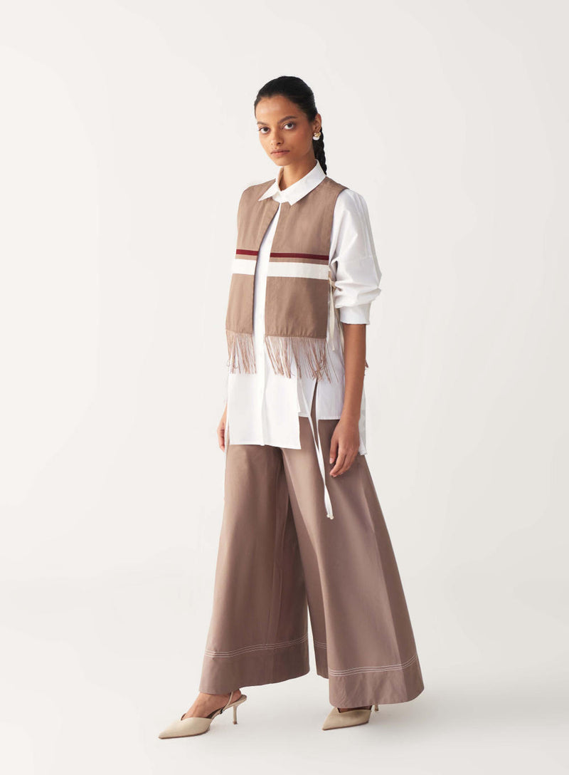 FRINGE CROP OVERLAY-CEDAR poplin by THREE for women in Singapore