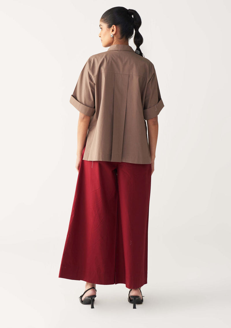 FLORAL FRINGE SHIRT-CEDAR poplin by THREE for women in Singapore
