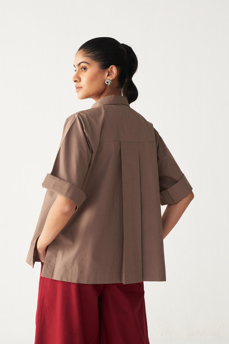 FLORAL FRINGE SHIRT-CEDAR poplin by THREE for women in Singapore