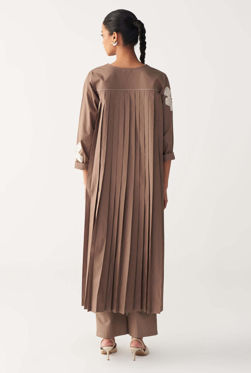 FLORAL EMB. BACK PLEAT TUNIC CO-ORD-CEDAR poplin by THREE for women in Singapore