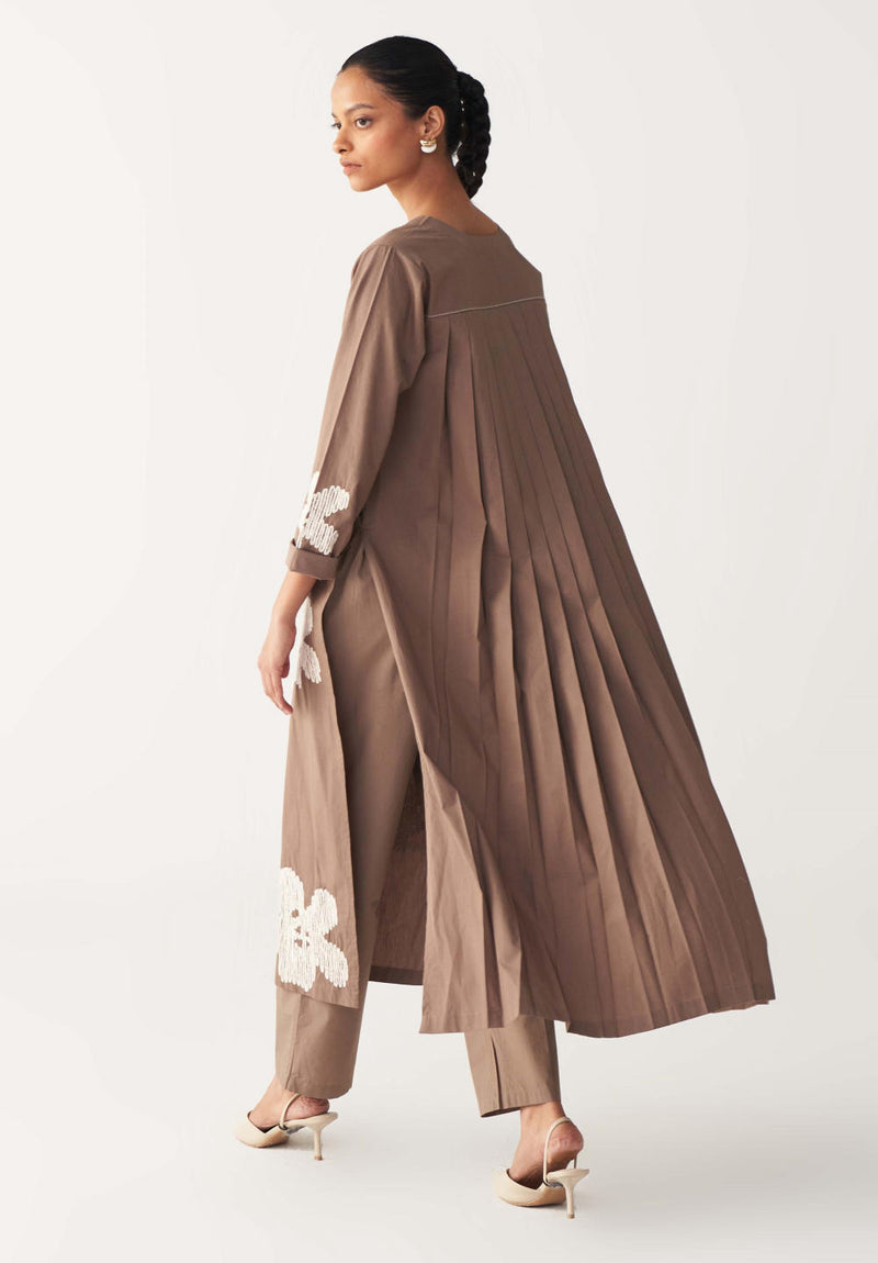 FLORAL EMB. BACK PLEAT TUNIC CO-ORD-CEDAR poplin by THREE for women in Singapore