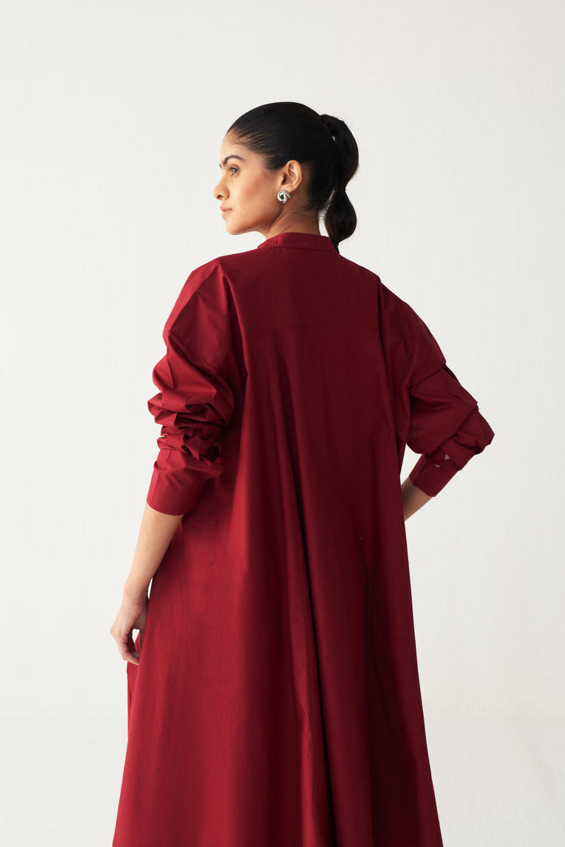 SIDE BUTTON TUNIC CO-ORD-MADDER RED poplin by THREE in red color for women in Singapore