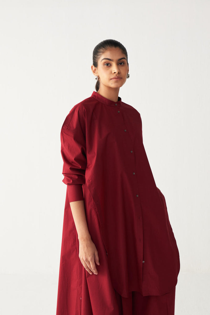 SIDE BUTTON TUNIC CO-ORD-MADDER RED poplin by THREE in red color for women in Singapore