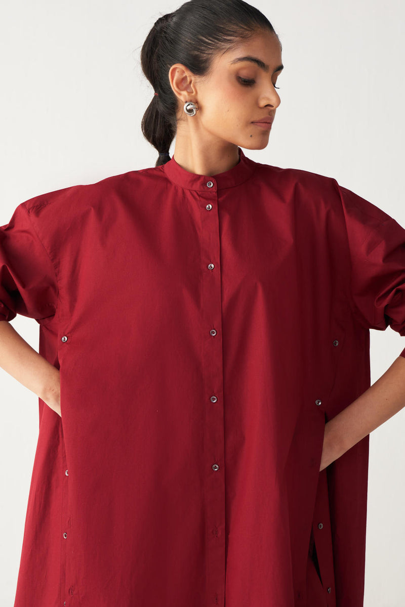 SIDE BUTTON TUNIC CO-ORD-MADDER RED poplin by THREE in red color for women in Singapore