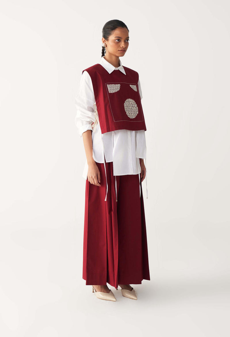 PATCH EMB. OVERLAY CO-ORD (SET OF 3)-MADDER RED poplin by THREE in red color for women in Singapore