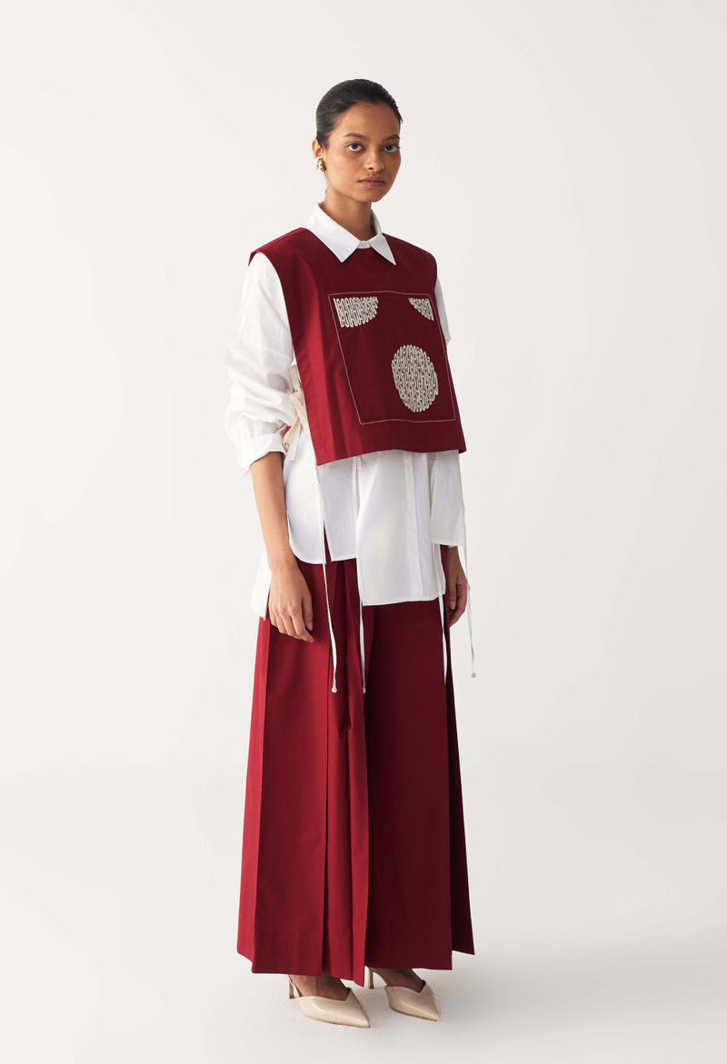 PATCH EMB. OVERLAY CO-ORD (SET OF 3)-MADDER RED poplin by THREE in red color for women in Singapore