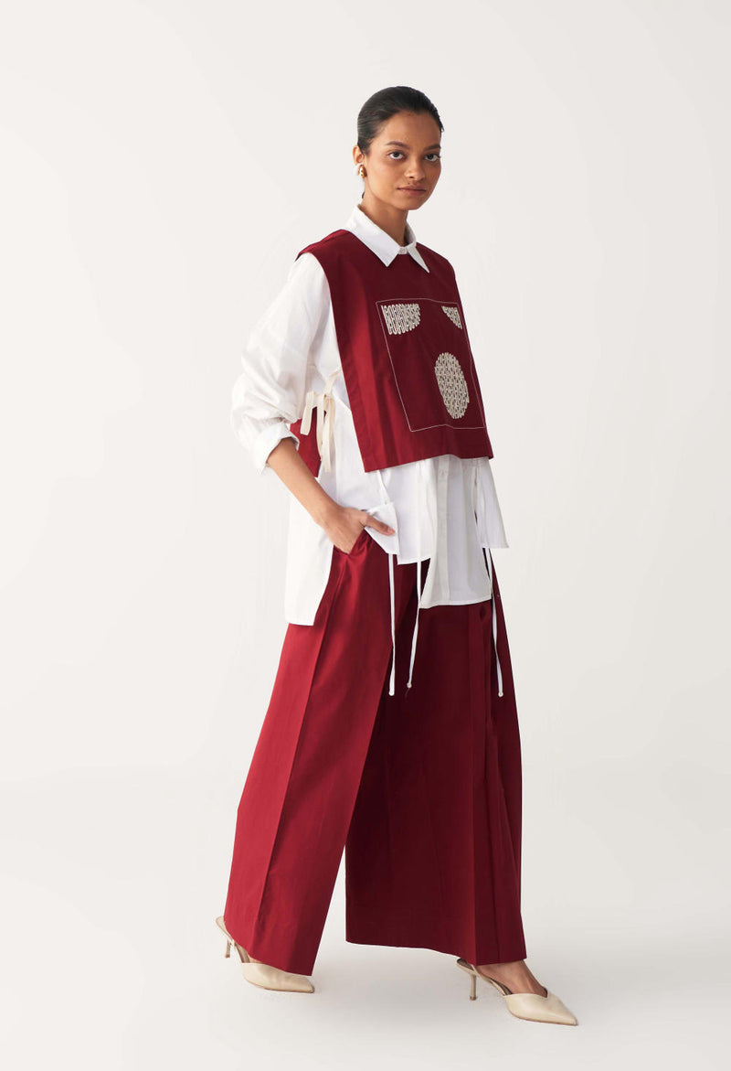 PATCH EMB. OVERLAY CO-ORD (SET OF 3)-MADDER RED poplin by THREE in red color for women in Singapore