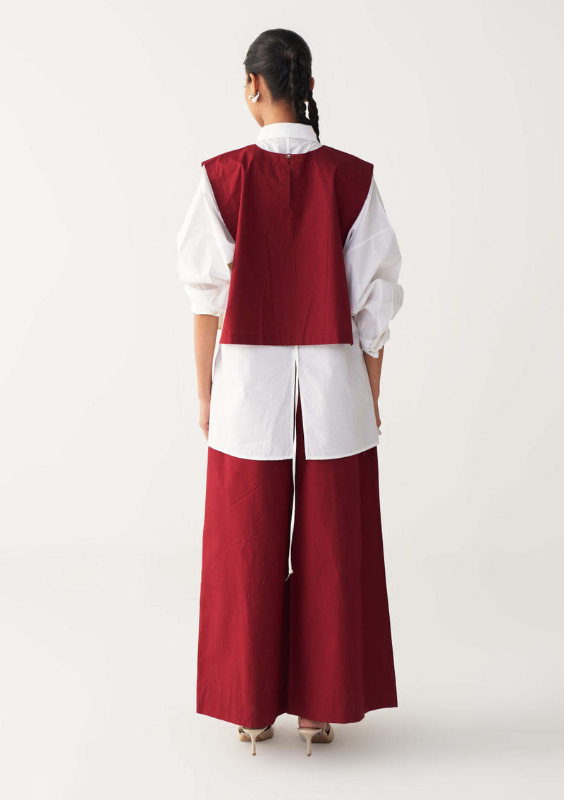 PATCH EMB. OVERLAY CO-ORD (SET OF 3)-MADDER RED poplin by THREE in red color for women in Singapore
