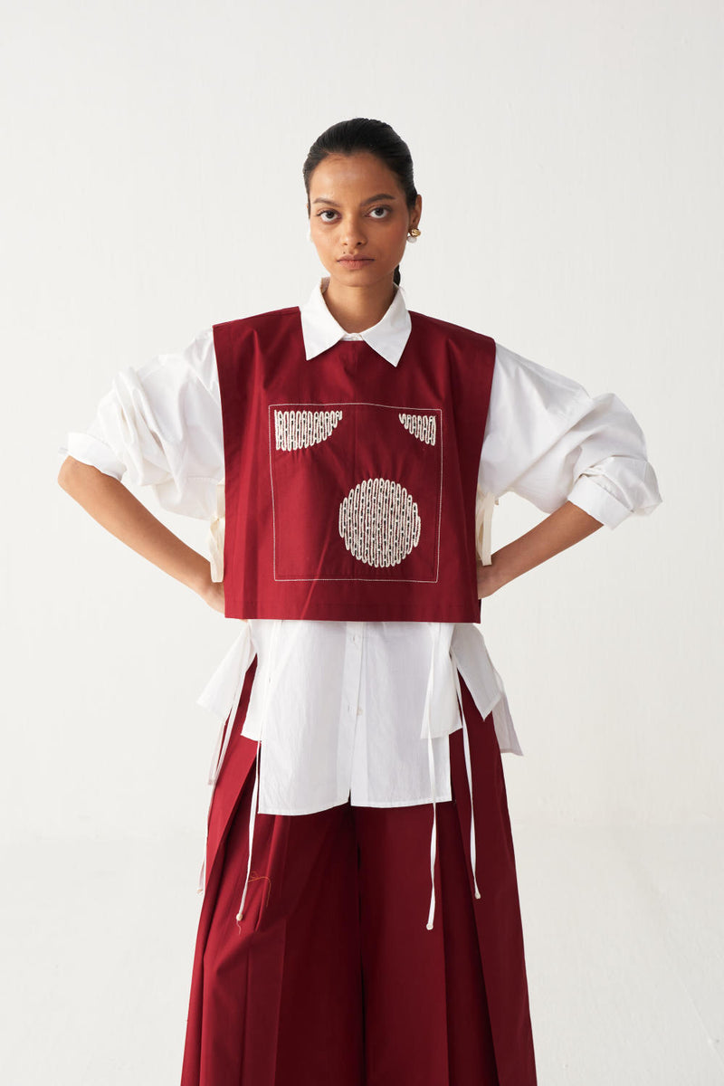 PATCH EMB. OVERLAY CO-ORD (SET OF 3)-MADDER RED poplin by THREE in red color for women in Singapore