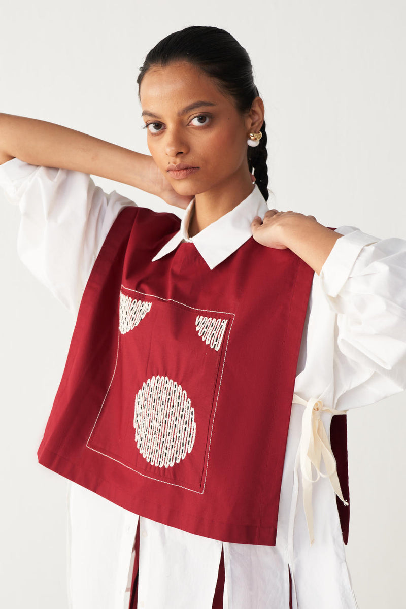 PATCH EMB. OVERLAY CO-ORD (SET OF 3)-MADDER RED poplin by THREE in red color for women in Singapore