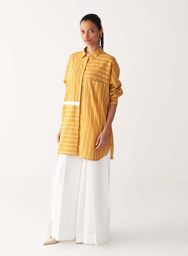 DRAWSTRING SHIRT -MUSTARD mul by THREE in mustard color for women in Singapore