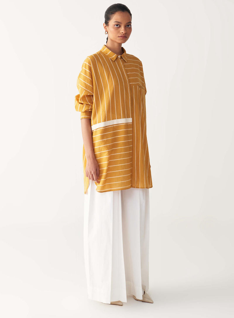 DRAWSTRING SHIRT -MUSTARD mul by THREE in mustard color for women in Singapore
