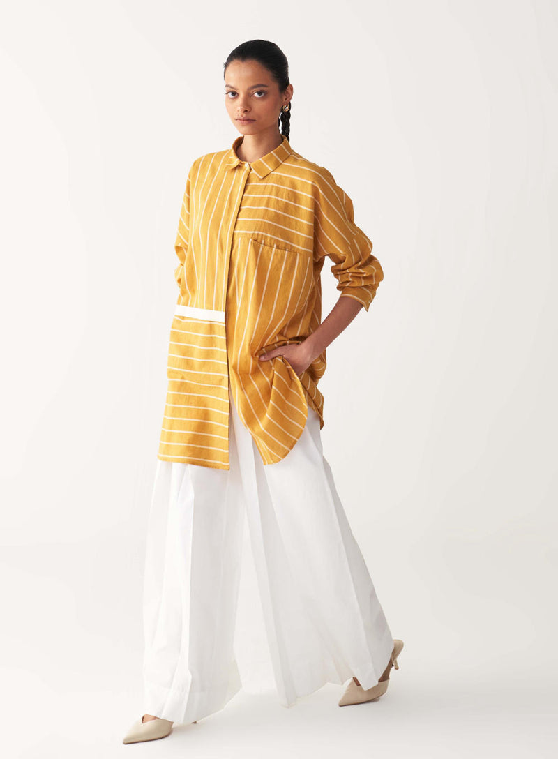 DRAWSTRING SHIRT -MUSTARD mul by THREE in mustard color for women in Singapore